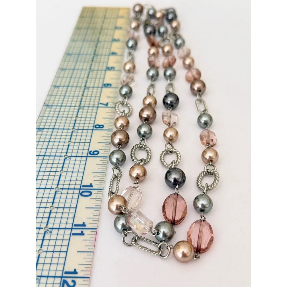 Vintage Premier Designs Faux Pearl & Faceted Bead Necklace & Earrings Set Elegan